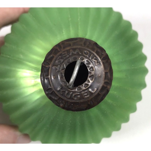 VTG Kugel Midwest Christmas Ornament Iridescent Lime Green Ribbed Glass Lg 4.5" - Picture 8 of 9